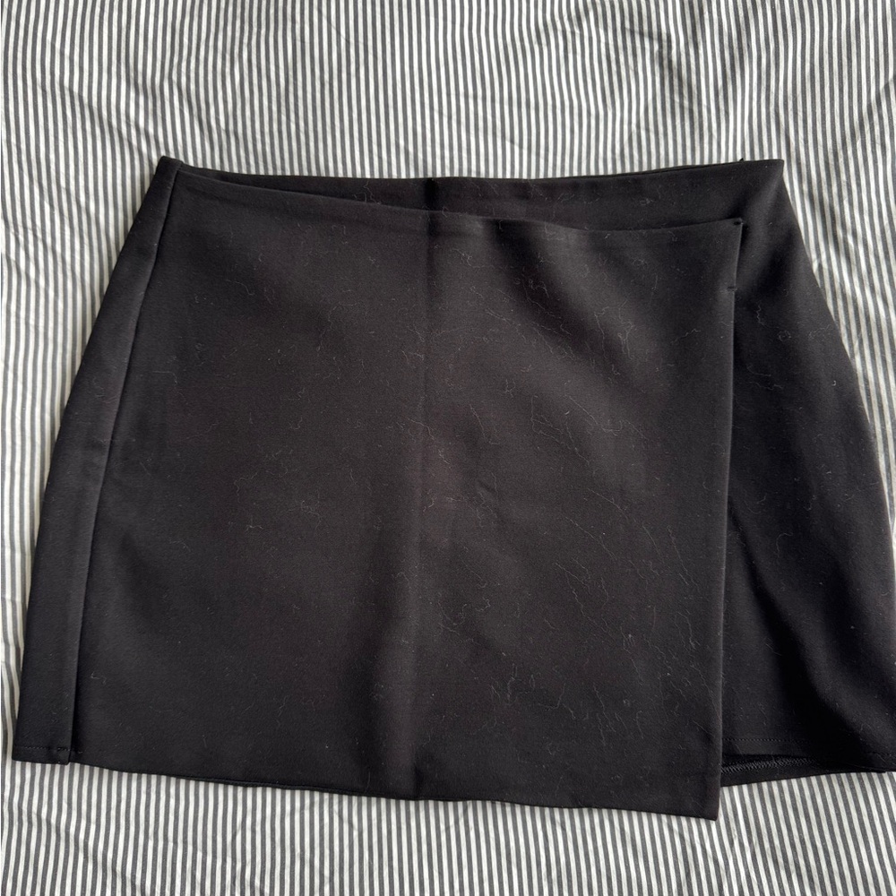 Mango knitted wrap mini skirt M Black